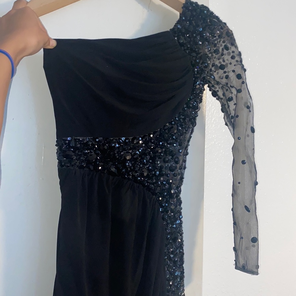 Long Black sequined/ gemmed prom dress